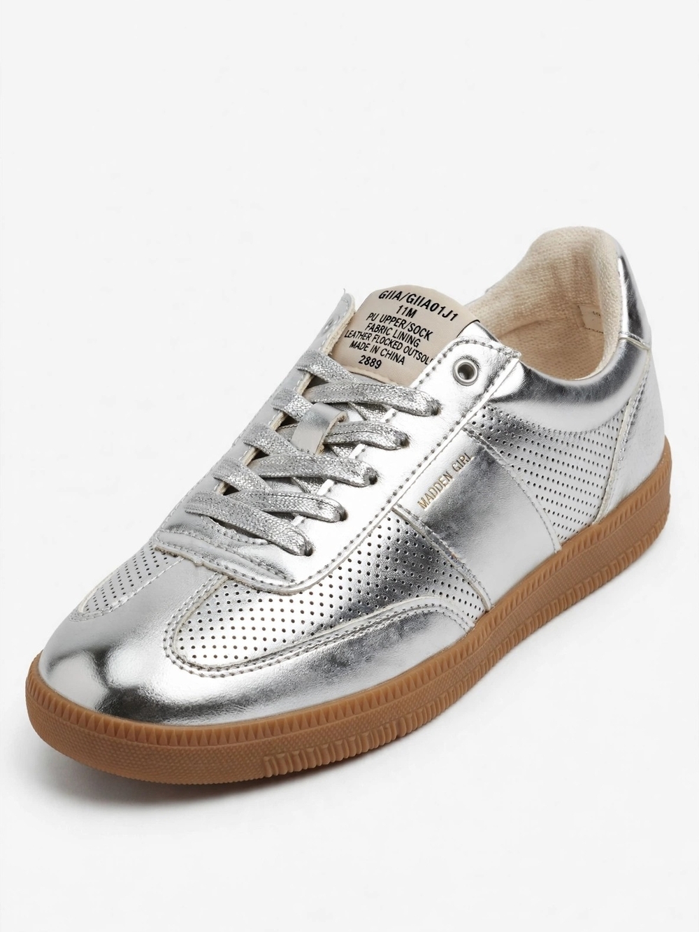 Madden Girl Metallic Silver Lace-Up Sneaker with Gum Sole. Size 11M